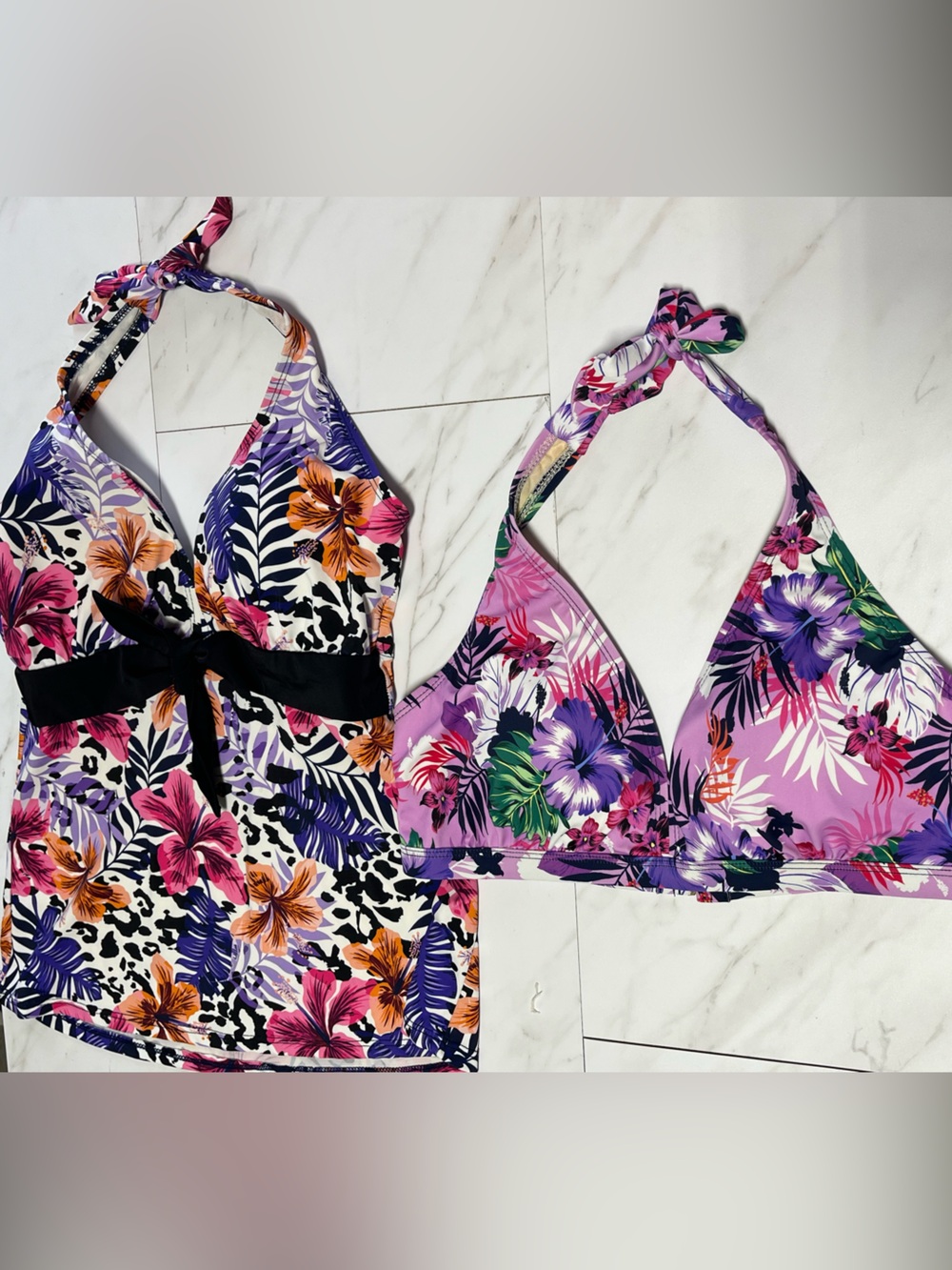 Swimsuits for All Tropical Halter Swimsuit Bikini Tankini Top size 10